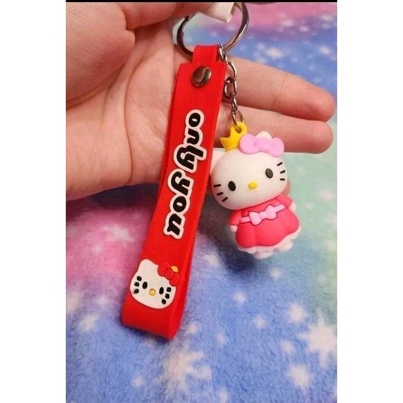 Hello Kitty Crown Wristlet Keychain Red Rubber Sanrio "Only You" Love - Picture 1 of 4